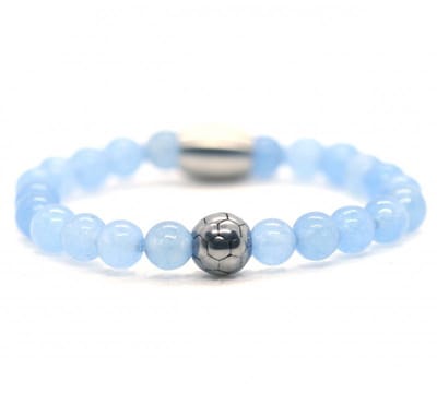 IbizaMen KIDS - Jongens - armband - Aquamarijn - voetbal - RVS - 6mm - 14cm