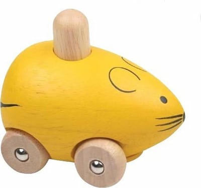 Houten muis met piep, kleur geel