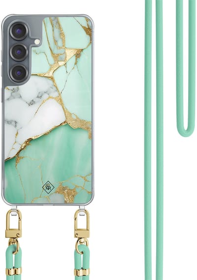 Casimoda® hoesje met koord - Geschikt voor Samsung S25 - Marmer Mintgroen - Afneembaar koord - TPU/polycarbonaat - Mint
