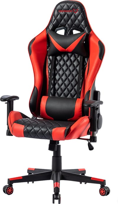 Game Stoel - Gaming Stoel - Gaming Chair -Ergonomisch Bureaustoel - Game Stoel Met Nekkussen & Verstelbaar Rugkussen - Instelbare Zithoogte - Rood/Zwart