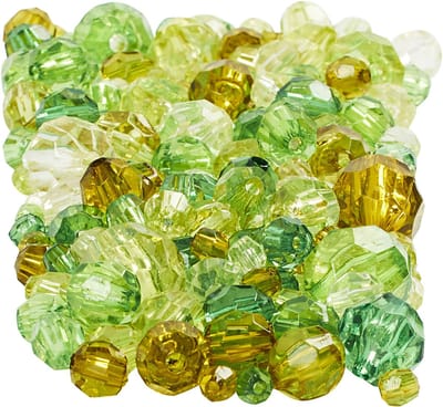 Facet kralen, afm 4-12 mm, gatgrootte 1-2,5 mm, ca. 860 stuk, groen glitter, 250 gr