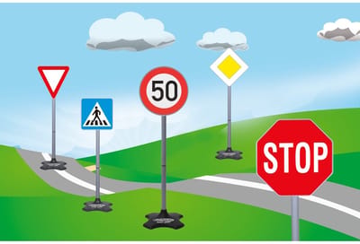 Jamara Buitenspeelgoedverkeersset - 460257 Verkeersborden Set voor Kinderen - Set A - Groot - 5 Borden - 81x21,5cm