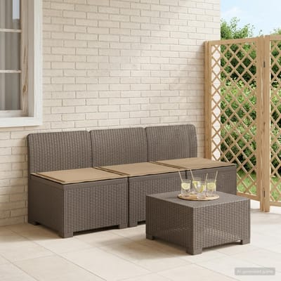 vidaXL - 3-Zits - Tu - bank - met - Kussens - Rattan - Look - 3-zits - PP - Lichtgrijs