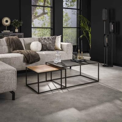 DH Interior Salontafel Set van 2 Veronika Acaciahout/Leisteen - 90 x 60 x 40 cm - Steen - Industrieel - Rechthoek