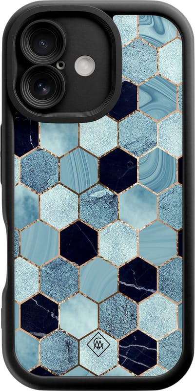 Casimoda® hoesje - Geschikt voor iPhone 16 - Blue Cubes - Effen telefoonhoesje met lensbescherming - Siliconen/TPU - Backcover - Blauw