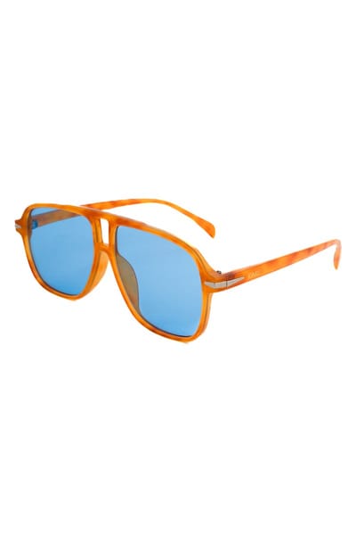 KIMU® Motor Pilotenbril Dun - Oranje Montuur Kunststof - Blauwe Glazen - Zonnebril Bril Motorbril Retro Heren Dames Nederland Festival