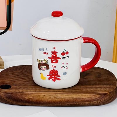 Huishoudspiegelbeker met Deksel Cartoon Beer Keramische Beker Hooguitziende Koppel Koffiekopje Klein Cadeau Beker voor Meisjes 480ML
