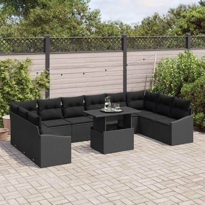 vidaXL - Bankstel - 11 - st - Zwart - poly - rattan