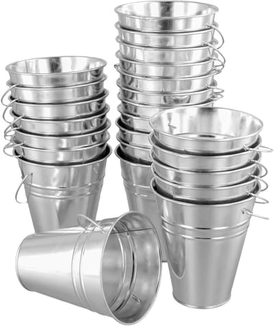 Mini Galvanized Iron Buckets - 24 Stuks, 4.5 x 2.5 x 5 Inch, Voor Bloemen, Snacks en Decoratie