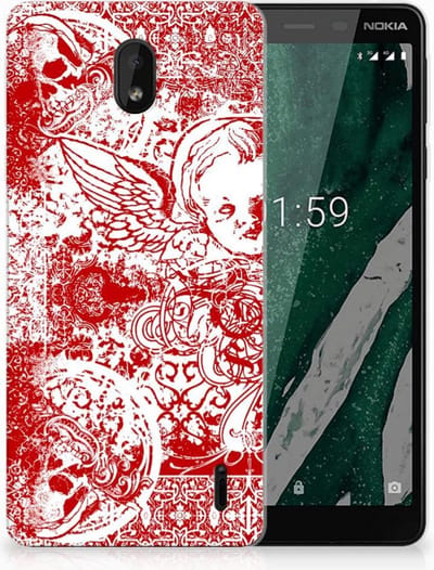 Silicone Back Case Nokia 1 Plus Angel Skull Rood