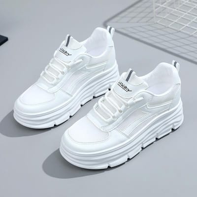 Witte schoenen met verhoogde binnenkant voor dames Mesh ademend 7 cm Zomer schoenen met dikke zool voor dames Sportschoenen 38 white
