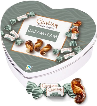 Guylian geschenkdoos hartje "Dreamteam" - Temptations Original Praliné - melkchocolade met praliné - chocoladecadeau - 104.50g