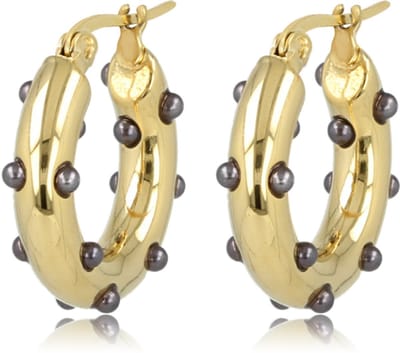 My Bendel - Zwarte Parel Goudkleurige Oorring - Elegantie - met Luxe Cadeauverpakking | Sieraden Voor Dames