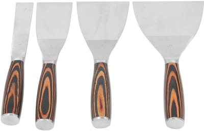 Dailygoods- Plamuurmessen Set 4 Stuks - Roestvrij Staal - Dennehout Handvat - Verfschraper - Schraper Keuken - Gereedschap voor Muurbewerking