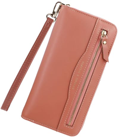 Dailygoods - Andiker Damesportemonnee van zacht PU-leer met afneembare armband, grote damesportemonnee met meerdere sleuven, ritssluiting, muntvakken, roze, 20*10*3 cm, Hedendaags