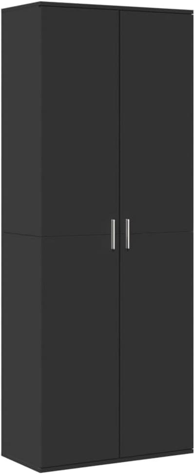 Hoge Kast 70x35x180 cm - Machinaal Hout Zwart - Woonkamerkast en Keukenkast
