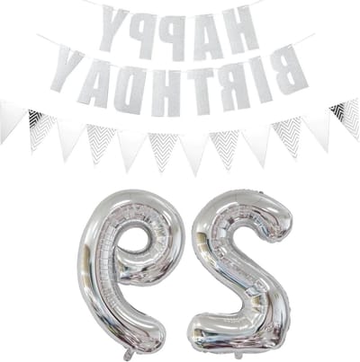 Zilveren Ballonnen 29 Jaar Happy Birthday Garland + Banner Folie Ballon voor Verjaardagsdecoratie, Feestversiering en Jubileumdecoratie voor Mannen en Vrouwen