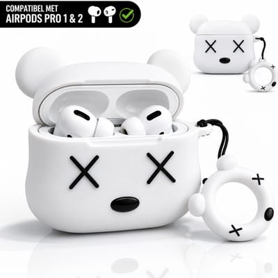 Enluxe Stijlvolle Grijze Kat Vormige Beschermhoes voor AirPods Pro - Geschikt voor AirPods Pro - Schattig en Duurzaam Ontwerp