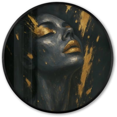 Poster in lijst Rond - Fotolijst 60x60 cm - Posters - Gezicht - Vrouw - Verfspatten - Abstract - Ronde posterlijst zwart - Decoratie - Wanddecoratie woonkamer - Muurdecoratie slaapkamer