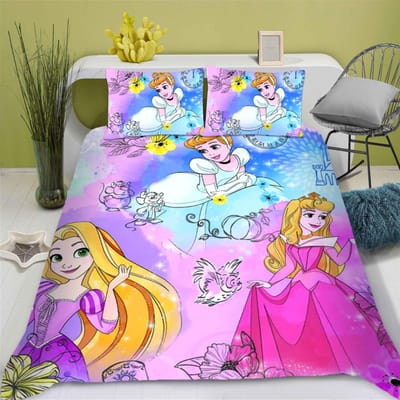 Prinses Assepoester Cartoon Dekbedovertrek MINISO Dekbed Ademend 3D Schattig Bedrukt Slaapkamer Dekbed Warmte Polyester Beddengoed AU Single(140*210cm)3pcs
