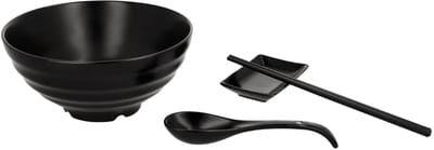 SILVERCREST Ramen noodles set 4-delig zwart - kom, eetstokjes, lepel en dipschaaltje