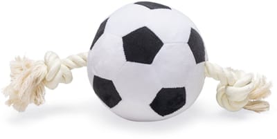 Beeztees Voetbal met Touw - Hondenspeelgoed - Pluche - Zwart/Wit - 27x13x13cm