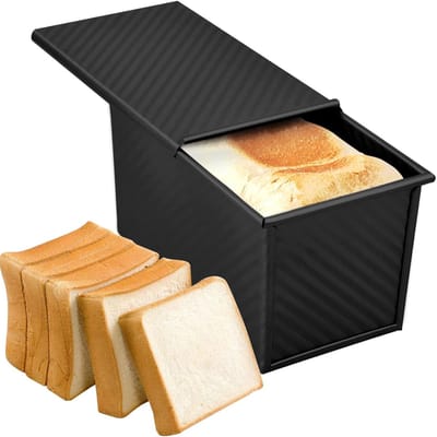 Bakken van Brood en Gebak in Rectangulaire Vorm met Deksel en Ventilatiegaten, 450 g, 19.2 x 10.2 x 11.5 cm, Antiaanbaklaag, Ideaal voor Brood, Cake en Deegproducten