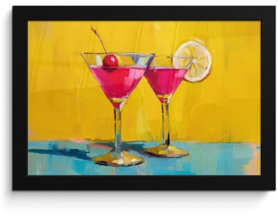 Poster in lijst - Fotolijst 30x20 cm - Posters - Glazen - Cocktail - Citroen - Kers - Posterlijst zwart - Decoratie - Wanddecoratie woonkamer - Muurdecoratie slaapkamer