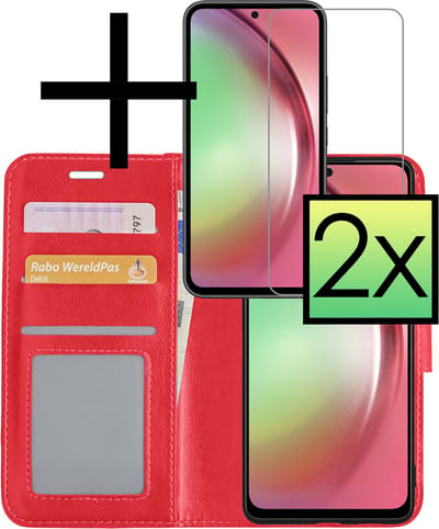 Hoesje - Met 2x Screenprotector - Geschikt voor Samsung Galaxy A54 - Luxe Pasjeshouder - Bookcase Portemonee - Flip Case - Kunstleer Book Case - Flipcase Hoes - Book Cover - Walletcase - Portemonneehoes - Rood