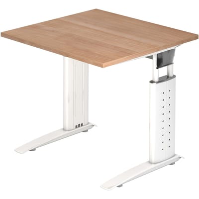 Bureautafel TARVIS, C-poot, vierkant, B 800 mm, onderstel wit, in hoogte verstelbaar, notenboom