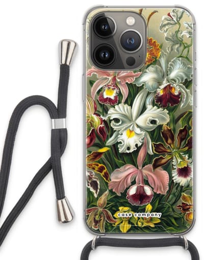 Case Company® - Hoesje met koord geschikt voor iPhone 13 Pro hoesje met Koord - Haeckel Orchidae - Telefoonhoesje met Zwart Koord - Bescherming aan alle Kanten en Over de Schermrand