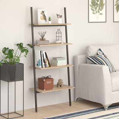 vidaXL - Ladderrek - met - 4 - schappen - 64x34x150,5 - cm - lichtbruin - en - zwart