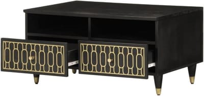 Salontafel - Bijzettafel Woonkamer - Opbergen en decoreren - Massief mangohout - 80 x 54 x 40 cm - Zwart