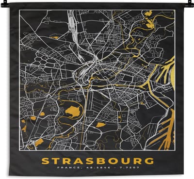 Wandkleed - Wanddoek - Frankrijk – Plattegrond – Kaart – Strasbourg – Stadskaart - 180x180 cm - Wandtapijt
