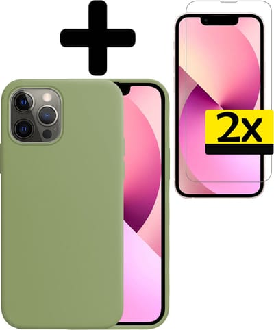 Hoesje - Met 2x Screenprotector - Geschikt voor Apple iPhone 14 Pro - Sterk & Shockproof - Back Cover - Siliconen Case - Telefoon Hoes - Telefoonhoesjes - Groen