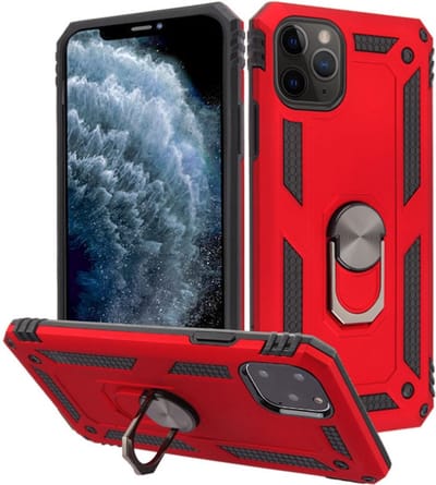 Hoesje Geschikt voor Apple iPhone 12 pro max Stevige Magnetische Anti shock ring back cover case- schokbestendig-TPU met stand Rood + gratis screenprotector