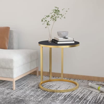 vidaXL - Bijzettafel - 45 - cm - gehard - glas - goudkleurig - en - zwart