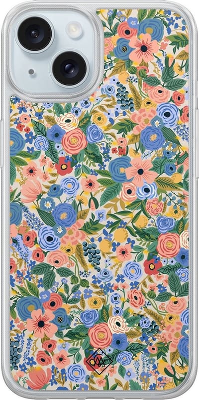 Casimoda® hoesje - Geschikt voor iPhone 13 - Blue Gardens - 2-in-1 case - Schokbestendig - Bloemen - Verhoogde randen - Blauw, Transparant