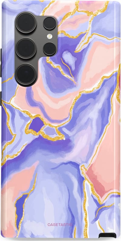 Casetastic hoesje geschikt voor Samsung Galaxy S24 Ultra - Dubbellaagse bescherming - Riviergloed - Fashion Case - Lavendel Lichtgrijs Zand Lichtroze