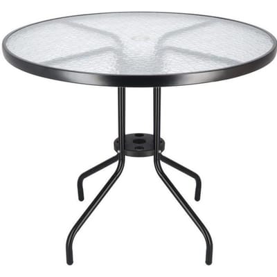 Springos Tuintafel | Buitentafel | Bijzettafel Buiten | Metaal | Gehard Glas | Rond | 90 x 72 cm | Zwart