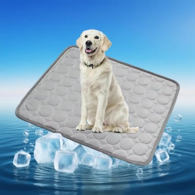 Famanu – Koelmat voor honden, zelfkoelende hondenmat van 50 x 40 cm, grijs, zacht en huidvriendelijk, ideaal voor huisdieren en katten, goede warmte-isolatie