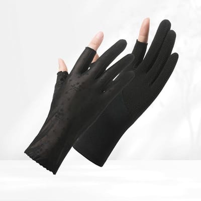 Zonnebrandhandschoenen voor Zomer Dames Kant Dun UV-bestendig Buiten Rijden en Rijden Antislip Ademend IJszijde Touchscreen Average size black