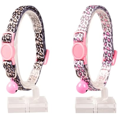 Duvo+ Kattenhalsband Panter Nylon Zwart/Roze 20-30cm / 10mm