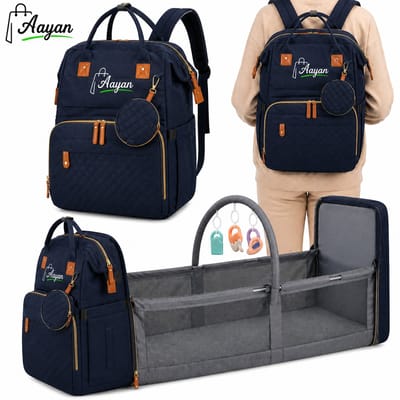 Luiertas Rugzak met Opvouwbaar Babybed – 3-in-1 Baby Luiertas met USB-poort, Geïsoleerde Flessenvakken en Grote Opbergruimte – Verzorgingstas voor Mama & Papa, Reisbed en Organizer – Grijs – 86118