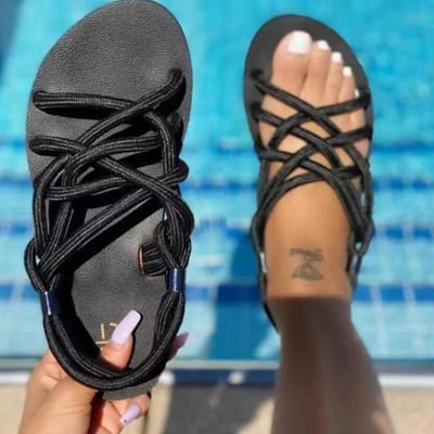 Sandalen Damesschoenen Gevlochten Touw Strand Schoenen Open Teen Dames Strand Sandalen Romeinse Gladiator Sandalen Antislip Teenslippers 40 zwart