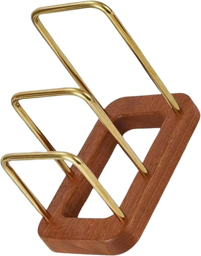 Keukenopbergrek - Pannendekselhouder Organizer - Keuken Organiseren - Met Houten Basis - 16.6 x 15.8 x 10 cm - Bruin