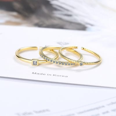 Set van 3 verstelbare romantische ringen van 925 zilver, perfect als huwelijksgeschenk voor stellen, geliefden of als kristallen ring voor dames en heren. gray