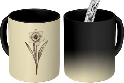 Magische Mok - Foto op Warmte Mokken - Koffiemok - Zwart - Narcis - Illustratie - Magic Mok - Beker - 350 ML - Theemok