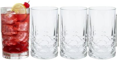 Excellent Houseware Drinkglazen - 4x stuks - glas - 360ml - met motief - longdrink - waterglazen - frisdrankglazen