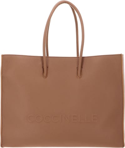 COCCINELLE Leren Schoudertas Maxi Log Handbag Grained Leather Skin Lichtbruin